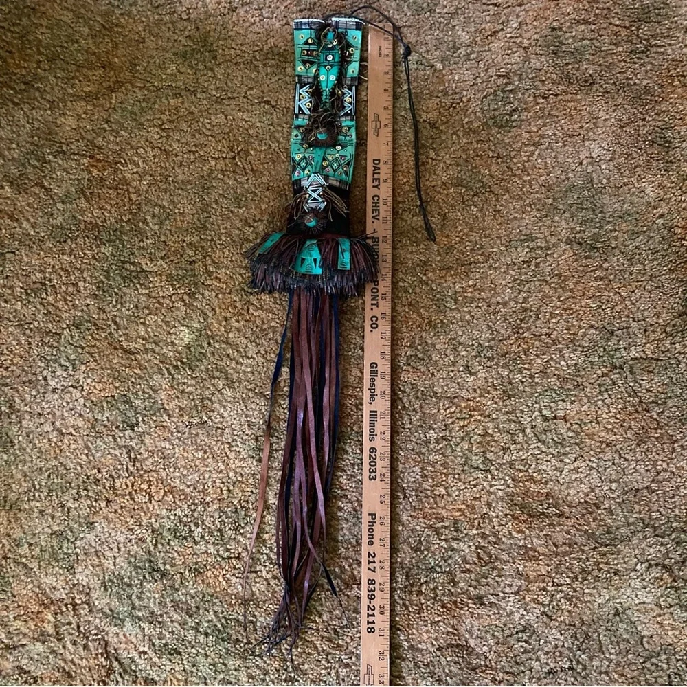 Handcrafted Tribal Blue, Green, and Brown Leather Bag original craftsmanship